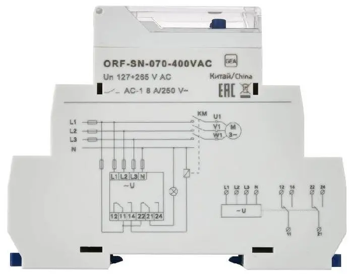 Реле фаз ORF-SN 3ф. 2 конт. 70-400В AC с контр. нейтр. ONI ORF-SN-070-400VAC