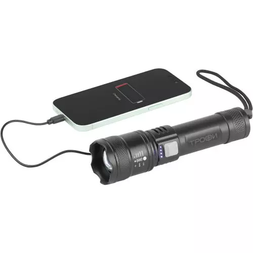 Фонарь светодиодный UA-103 аккумуляторный 7Вт оптический Zoom 3 режима powerbank Трофи Б0069800