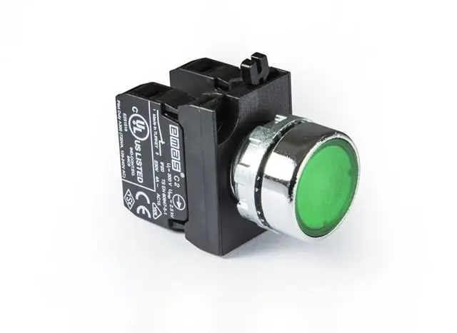 Кнопка нажимная круглая CM202DY (2НЗ) зел. EMAS CM202DY