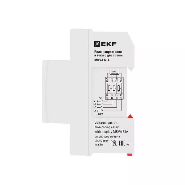 Реле напряжения и тока трехфазное с дисплеем MRVA-3 63A EKF MRVA-3-63A