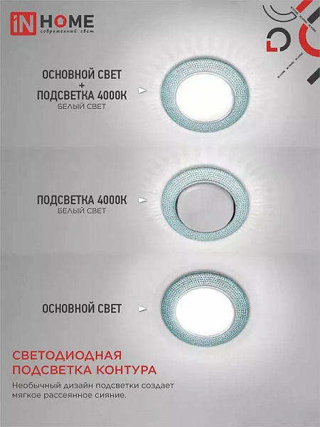 Светильник точечный GX53R-R22L-crystal GX53 IP20 230В встраив. с подсветкой голуб./хром. IN HOME 4690612016535