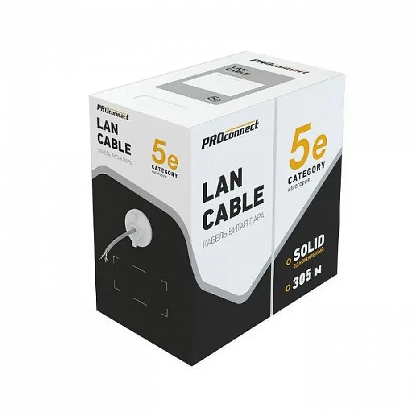 Кабель витая пара U/UTP кат.5 4х2х26AWG омедненный алюм. сер. (уп.305м) LIGHT PROCONNECT 01-0048-3