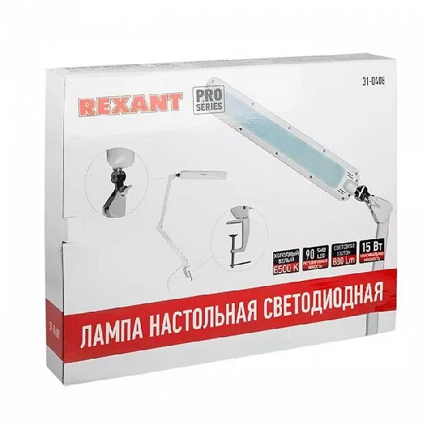Светильник светодиодный настольн. ECO light 90SMD бестеневой на струбцине сенсорный диммер бел. Rexant 31-0408