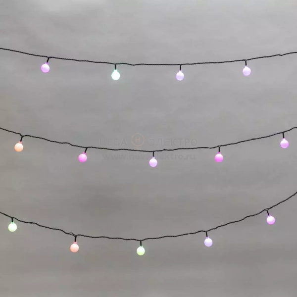 Гирлянда светодиодная "Шарики" 5м d25мм 25LED RGB ПВХ темн. зел. Neon-Night 303-550