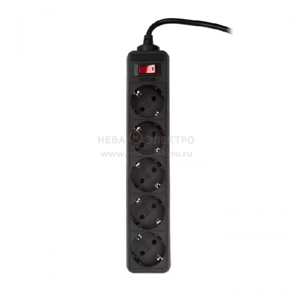 Удлинитель с сетевым фильтром 5х3м с заземл. 10А IP20 FOP-05GS-300 2.2кВт ПВС 3х0.75 с выкл. черн. ФАZА 5007642