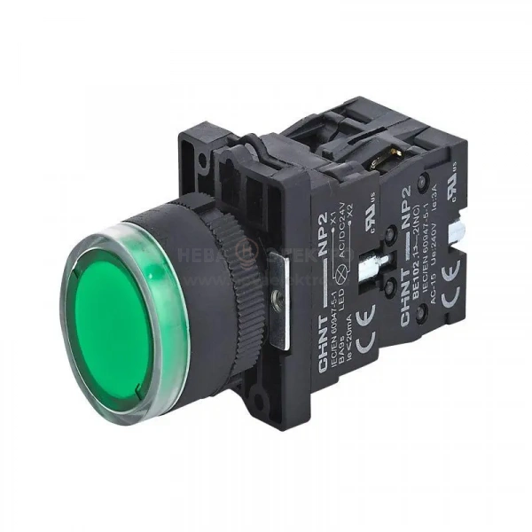 Кнопка управления NP2-EW3365 1НО+1НЗ AC/DC 230В (LED) IP40 зел. (R) CHINT 575718