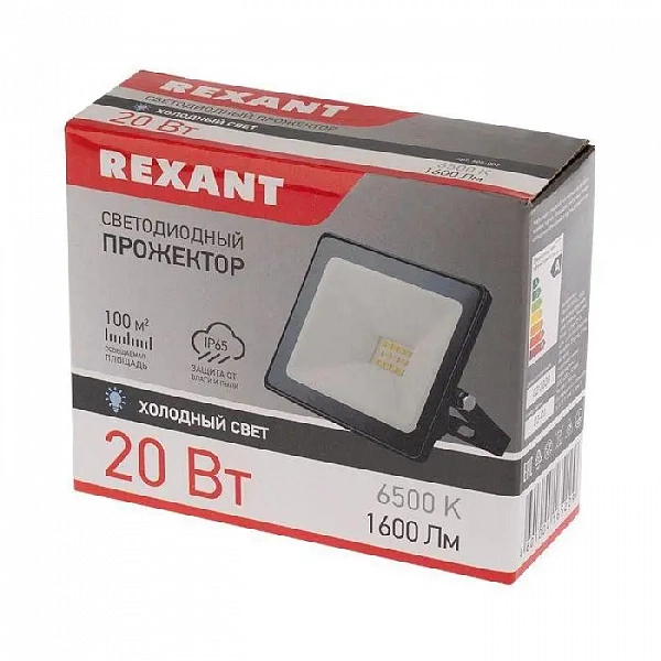 Прожектор светодиодный 20Вт 200-260В IP65 1600лм 6500К хол. бел. Rexant 605-002