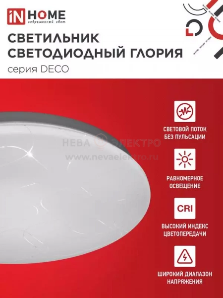 Светильник светодиодный DECO ГЛОРИЯ 12Вт 6500К 1080лм 230В 210х65мм IN HOME 4690612022222