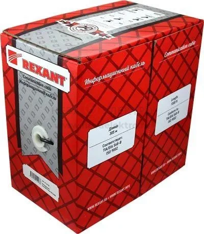 Кабель витая пара F/UTP кат.5e 2х2х24AWG PVC INDOOR медь МЖ сер. (305м) Rexant 01-0125