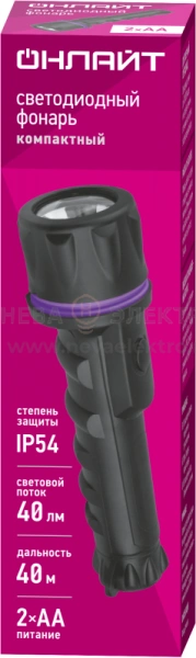 Фонарь светодиодный ручной 90 862 OPT-R01-2AA пласт.+рез.1LEDх0.5 Вт 1реж. 40лм IP54 ОНЛАЙТ 90862