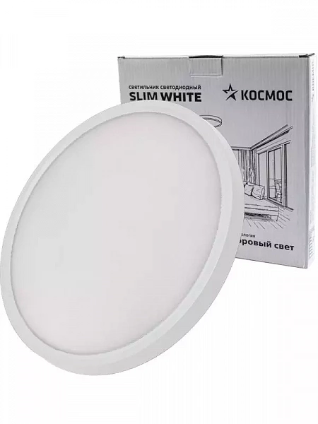 Светильник светодиодный SLIM WHITE 38Вт 4500К IP40 2650лм 230В 400х25мм КОСМОС KSlim38w_W4500K