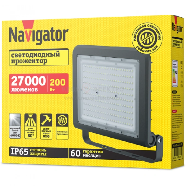 Прожектор светодиодный 80 677 NFL-02-200-4К-BL-LED 200Вт 4000К IP65 27000лм черн. Navigator 80677
