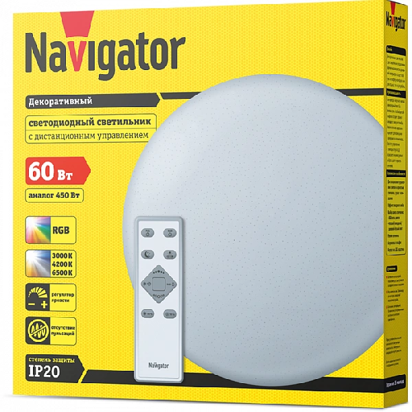 Светильник светодиодный 14 106 NLF-C-001-01 60Вт с пультом ДУ матов. Navigator 14106