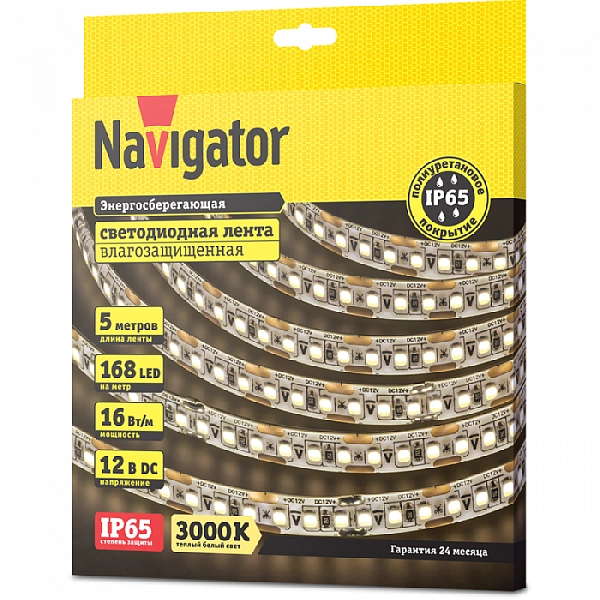 Лента светодиодная 14 458 NLS-2835WW168-16-IP65-12V (уп.5м) NAVIGATOR 14458