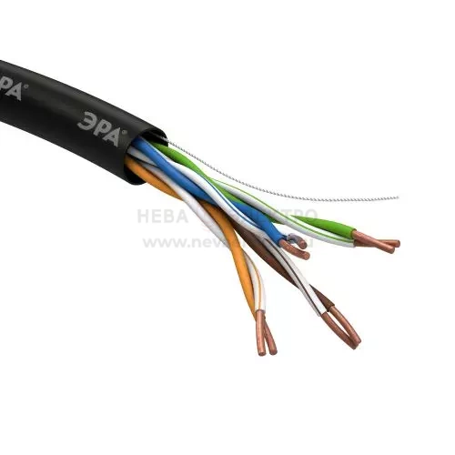Кабель витая пара U/UTP кат.5E 4х2х24AWG solid CU PE Outdoor черн. (м) U-4-PE Эра Б0044431