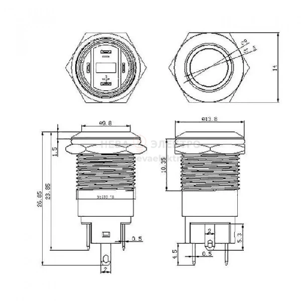 Кнопка антивандальная d12 12В Фикс (2с) OFF-ON син. (A-12-C2) Rexant 36-3221