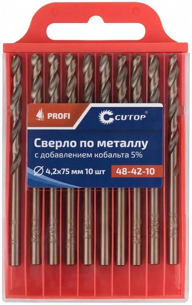 Набор сверл по металлу Profi 4.2х75мм с кобальтом 5проц. (уп.10шт) Cutop 48-42-10