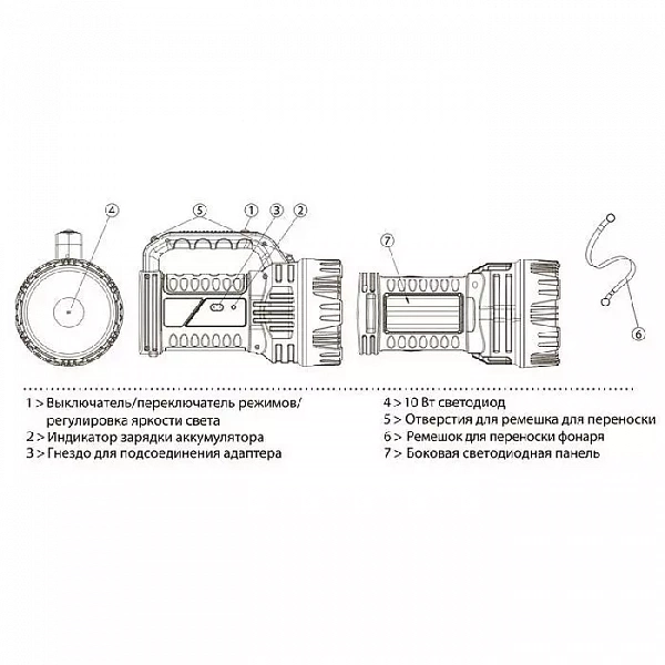 Фонарь-прожектор аккумуляторный Accu7-L10W/L10W-bk 2в1 10Вт 332лм + светильник 20х0.5Вт IP20 335лм аккум. 6А.ч диммер JazzWay 5007413