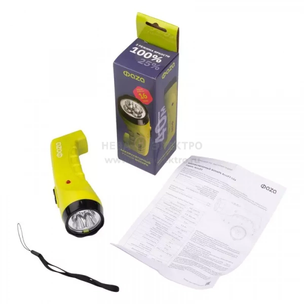 Фонарь аккумуляторный ручной AccuF2-L04-gn 4LED 2 режима: 100проц./25проц. аккум. 0.4А.ч выдвижная вилка индикатор зарядки зел. ФАZА 2857859