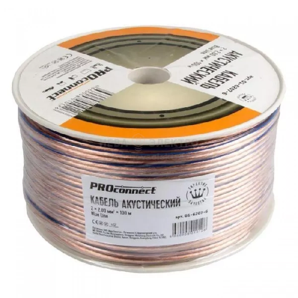 Кабель Stereo 2х2 BLUELINE прозр. (уп.100м) PROCONNECT 01-6207-6