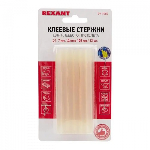 Стержень клеевой d7.4мм L100мм светящийся прозр. (блист.12шт) Rexant 09-1060