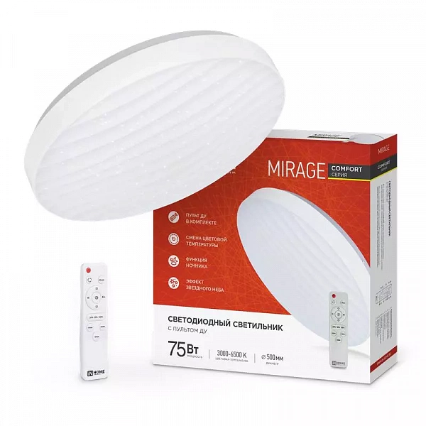 Светильник светодиодный COMFORT MIRAGE 75Вт 3000-6500К 6000лм 230В 500х105мм с пультом ДУ IN HOME 4690612035130