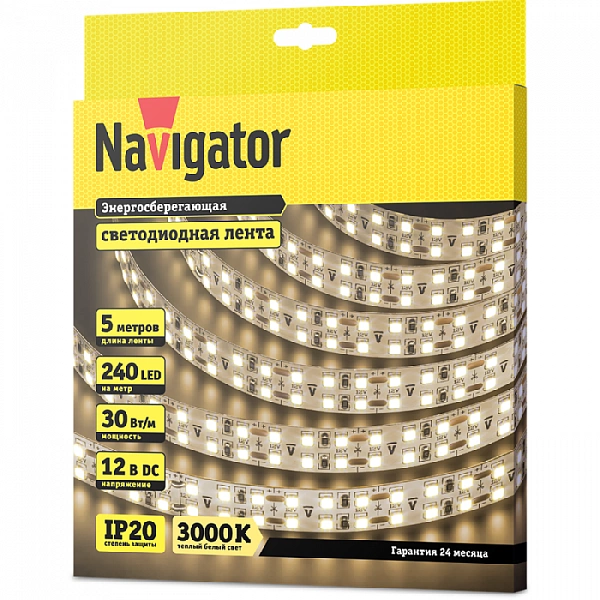 Лента светодиодная 14 465 NLS-2835WW240-30-IP20-12V (уп.5м) NAVIGATOR 14465