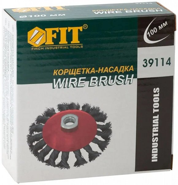 Корщетка-колесо с наклоном гайка М14 стальная витая проволока 100мм FIT 39114