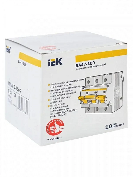 Выключатель автоматический модульный 3п C 25А 10кА ВА47-100 KARAT IEK MVA40-3-025-C