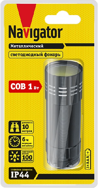 Фонарь 82 313 NPT-CM17-3AАА 1COB LED 1Вт 1 режим алюм. (блист.) NAVIGATOR 82313