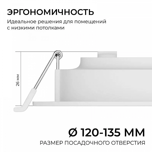 Панель светодиодная встраив. 3 ССT 15Вт 230В/50Гц 1200лм 3-4-6.5К IP44 d145х26мм круг Apeyron 06-162