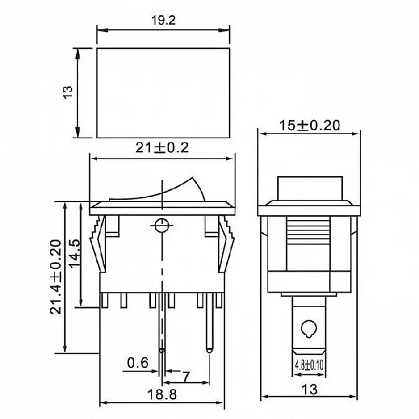 Выключатель клавишный 250В 6А (2с) ON-OFF сер. Mini (RWB-201 SC-768) Rexant 36-2113