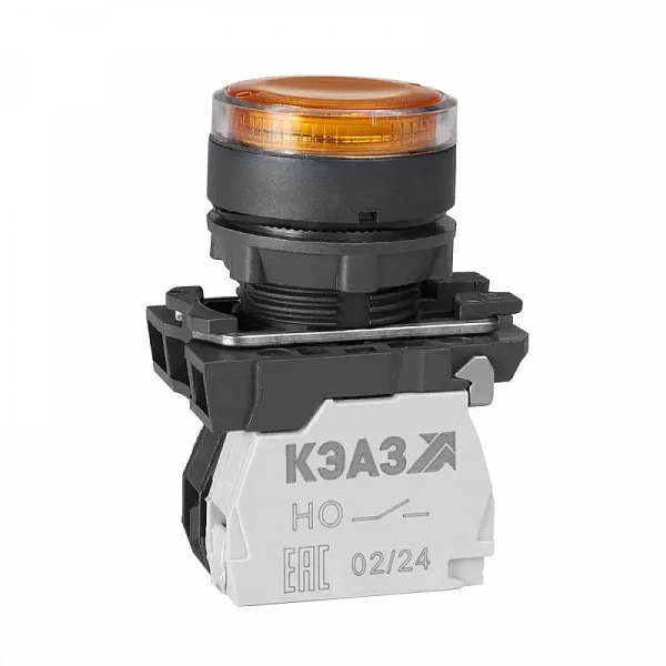 Кнопка КМЕ4511мЛ 24В желт. 1но+1нз цилиндр индикатор IP54 КЭАЗ 354402