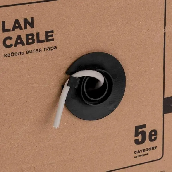 Кабель витая пара U/UTP кат.5E PVC 4PR 24AWG INDOOR SOLID сер. (уп.305м) РФ Rexant 01-0043-R