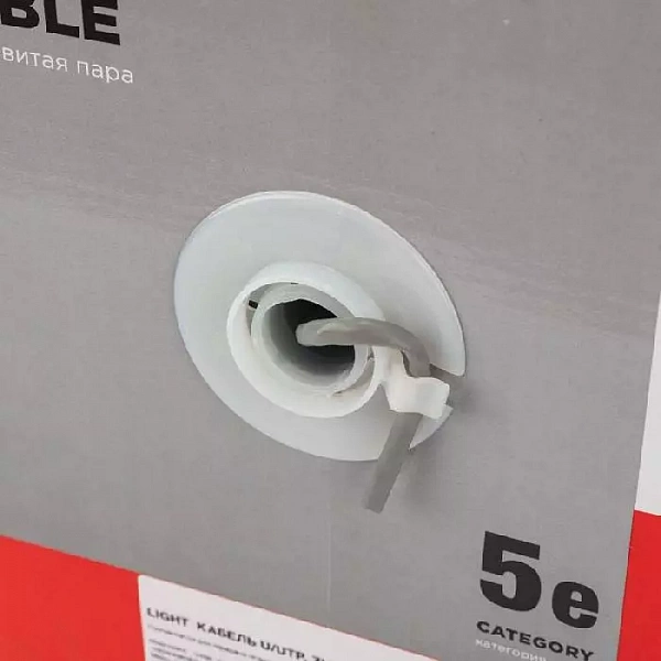 Кабель витая пара U/UTP кат.5E 4х2х24AWG LSZH нг(А)-HF INDOOR SOLID сер. LIGHT (305м) Rexant 01-0059