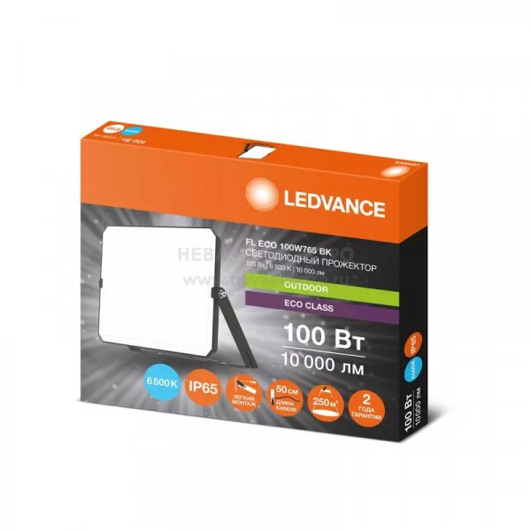 Прожектор светодиодный СДО FL ECO 100W 765 G4 уличный матов. стекло алюм. черн. LEDVANCE 4099854400179