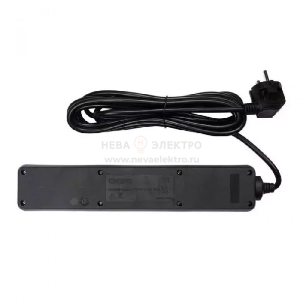 Удлинитель с сетевым фильтром 5х3м с заземл. 10А IP20 FOP-05GS-300 2.2кВт ПВС 3х0.75 с выкл. черн. ФАZА 5007642