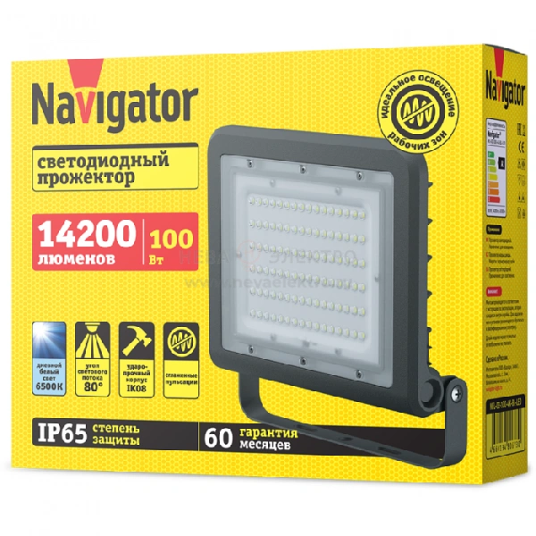 Прожектор светодиодный 80 674 NFL-02-100-6.5К-BL-LED 100Вт 6500К IP65 14200лм черн. Navigator 80674