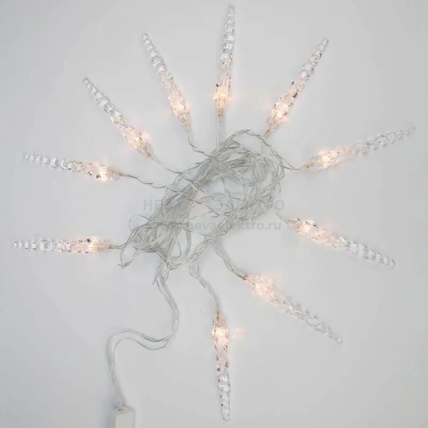 Гирлянда светодиодная "Айсикл" (бахрома) "Сосульки" 1.5х0.25м 10LED тепл. бел. 0.51Вт IP20 провод прозр. Neon-Night 303-067