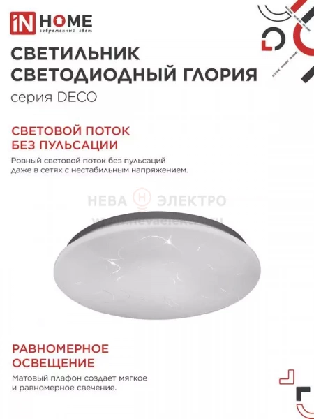 Светильник светодиодный DECO ГЛОРИЯ 12Вт 6500К 1080лм 230В 210х65мм IN HOME 4690612022222