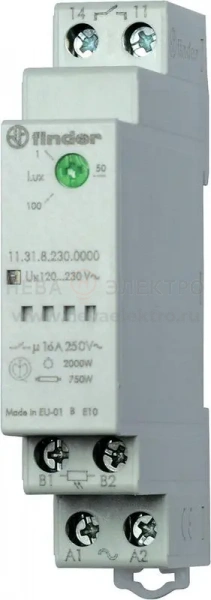 Фотореле модульное с фотоэлементом 011.03 монтаж на рейку 35мм 1NO 16А 230В AC настройка чувствит. 1…100люкс 17.5мм фотореле IP20 фотоэлемент IP54 FINDER 113182300000POA
