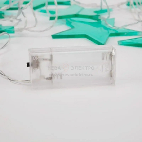 Гирлянда светодиодная "Звездопад" 2.25м 10LED бирюз. бел. 0.1Вт IP20 провод ПВХ прозр. элементы питания 2хAA (не в компл.) Neon-Night 304-004