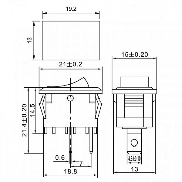 Выключатель клавишный 250В 6А (2с) ON-OFF черн. Mini (RWB-201; SC-768) Rexant 36-2110