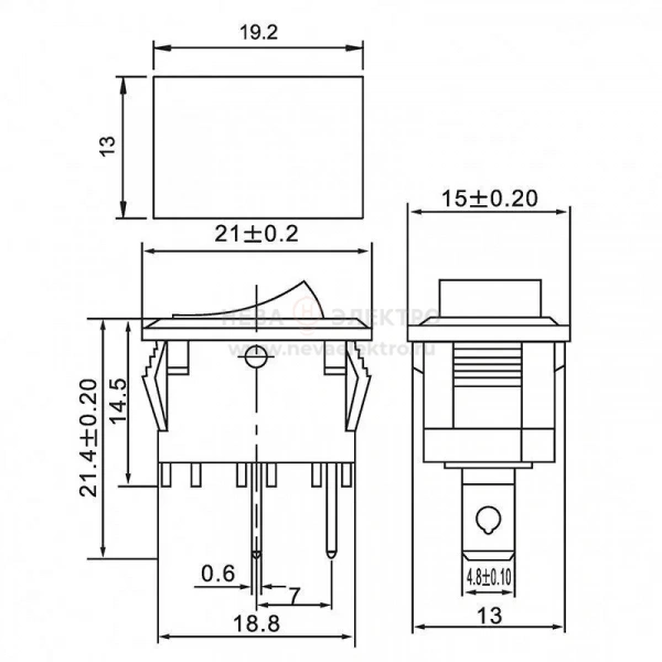 Выключатель клавишный 250В 6А (2с) ON-OFF черн. Mini (RWB-201; SC-768) Rexant 36-2110