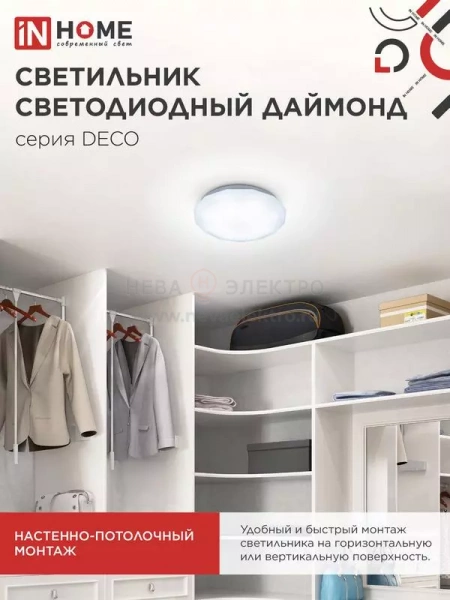 Светильник светодиодный DECO ДАЙМОНД 12Вт 6500К 1080лм 230В 210х55мм IN HOME 4690612033617