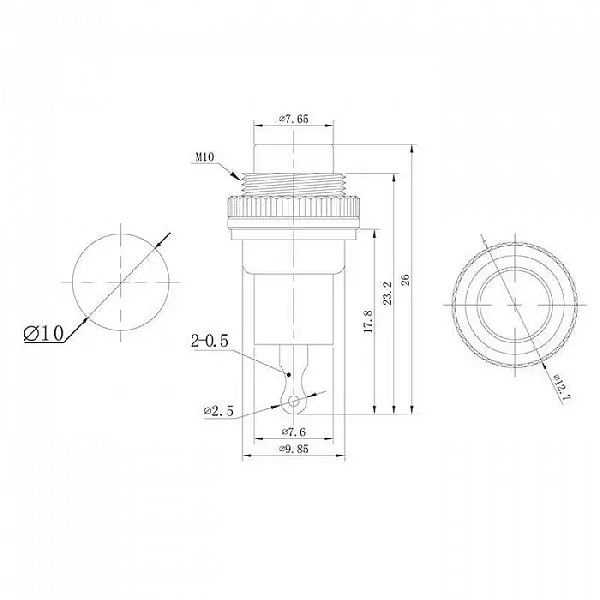 Выключатель-кнопка металл 220В 2А (2с) OFF-(ON) d10.2 черн. Mini (RWD-213) Rexant 36-3330