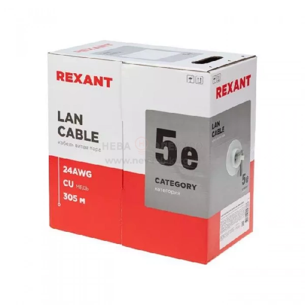 Кабель витая пара U/UTP кат.5E 4х2х24AWG LSZH нг(А)-HF INDOOR SOLID сер. LIGHT (305м) Rexant 01-0059