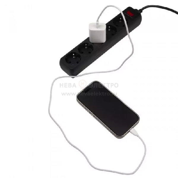 Удлинитель с сетевым фильтром 5х3м с заземл. 10А IP20 FOP-05GS-300 2.2кВт ПВС 3х0.75 с выкл. черн. ФАZА 5007642