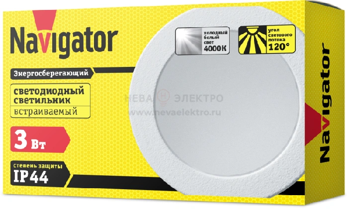 Светильник светодиодный 71 273 NDL-RP4-3W-840-WH-LED 3Вт 4000К IP44 бел. Navigator 71273