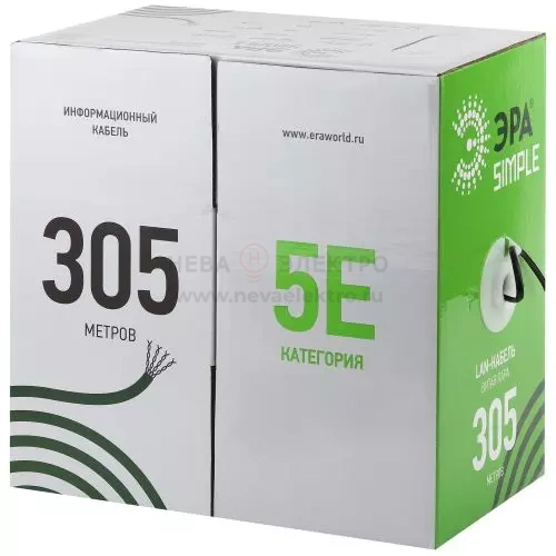 Кабель витая пара U/UTP кат.5E 4х2х24AWG solid CCA PVC Simple сер. (м) UL-4-PVC-A Эра Б0044434